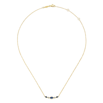 14K Yellow Gold Marquise Shape Sapphire and Bezel Set Diamond Bar Necklace