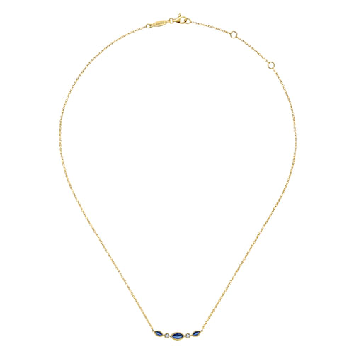 14K Yellow Gold Marquise Shape Sapphire and Bezel Set Diamond Bar Necklace - 0.04 ct - Shot 2