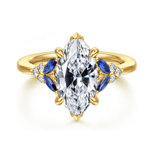 14K Yellow Gold Marquise Shape Sapphire and Diamond Engagement Ring