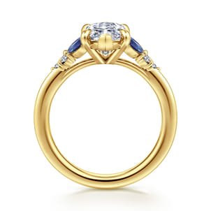 14K Yellow Gold Marquise Shape Sapphire and Diamond Engagement Ring