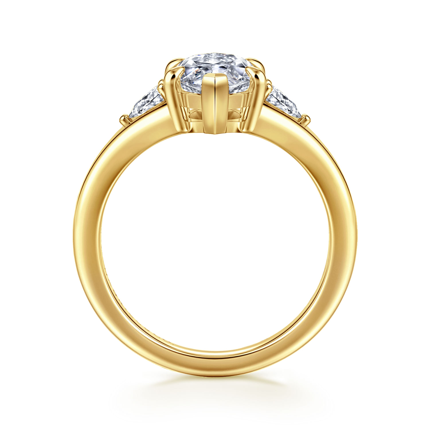 14K Yellow Gold Marquise Shape Three Stone Diamond Engagement Ring