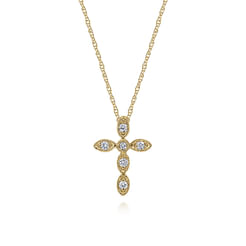 14K Yellow Gold Marquise Shaped Diamond Cross Necklace