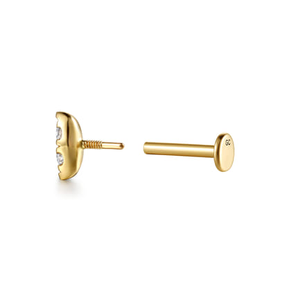 14K Yellow Gold Marquise Shaped Diamond Single Flatback Stud Earring