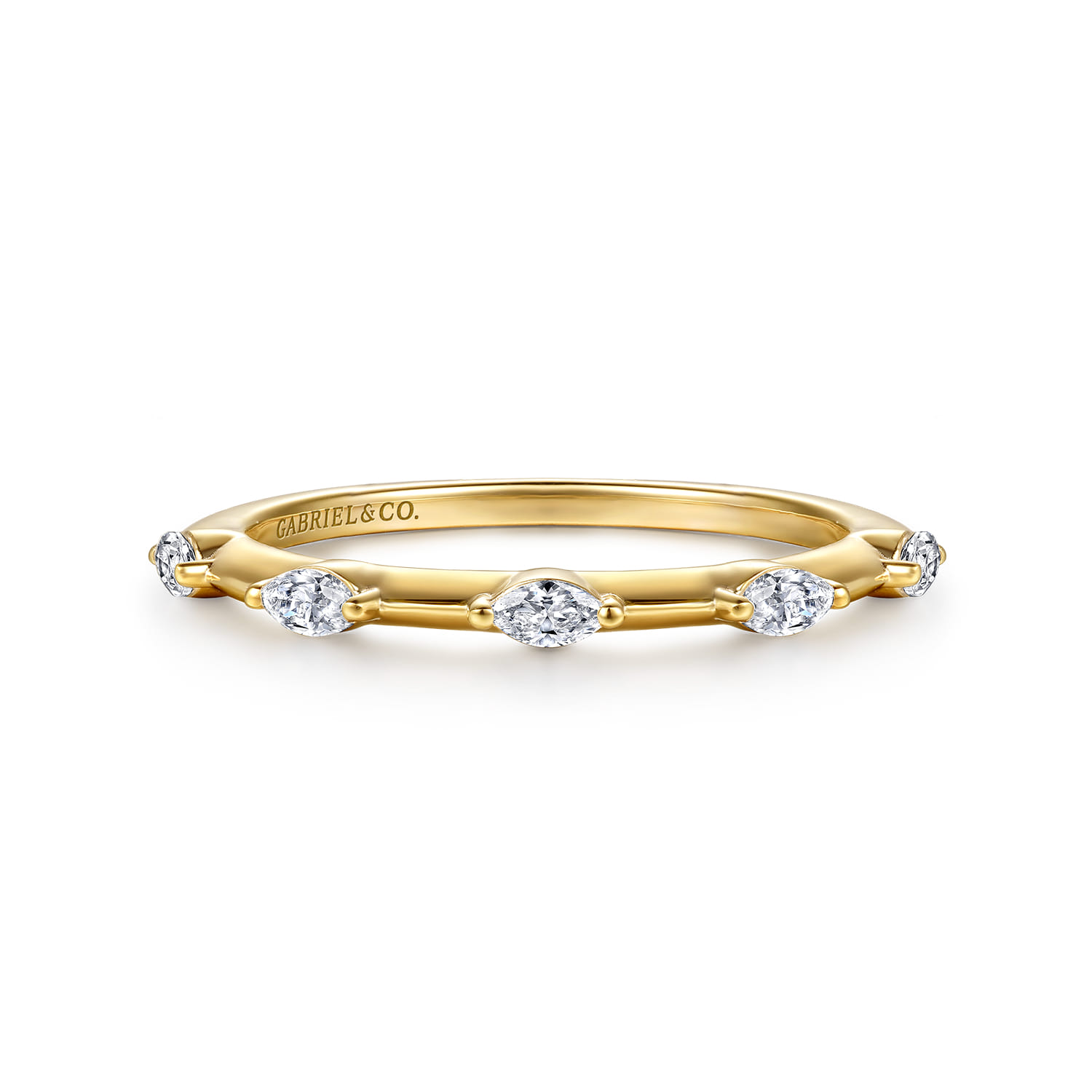 Straight Wedding Ring in 14k Yellow Gold with Marquise Natural Diamond at Gabriel & Co. - Shot 1