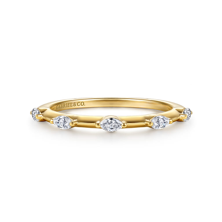 Straight Wedding Ring in 14k Yellow Gold with Marquise Natural Diamond at Gabriel & Co. - Shot 1