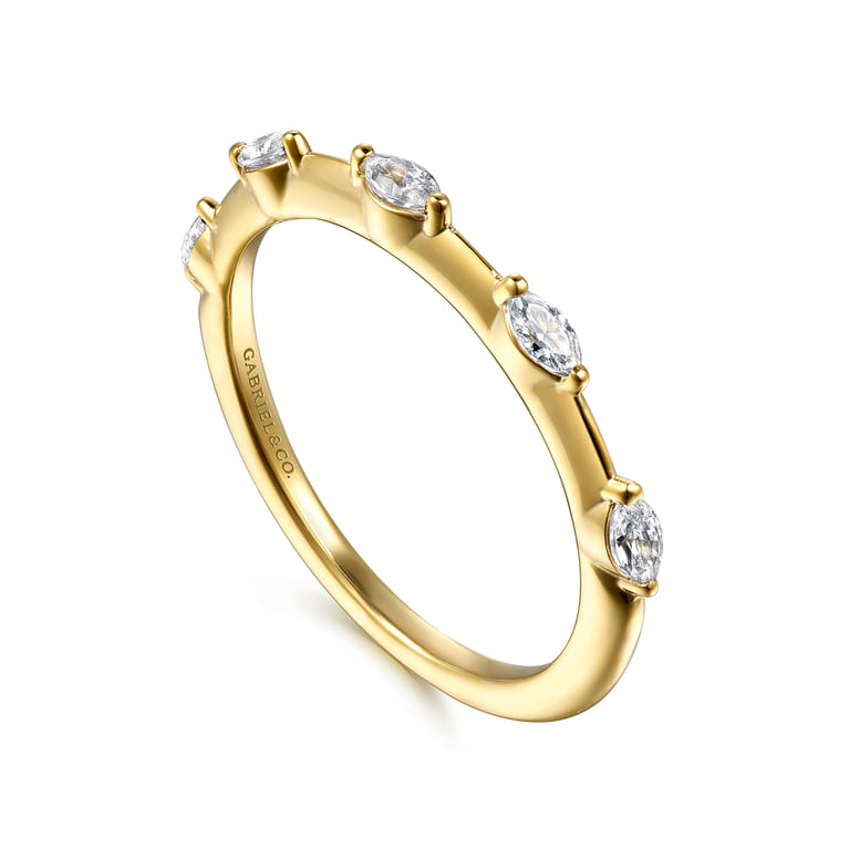 Straight Wedding Ring in 14k Yellow Gold with Marquise Natural Diamond at Gabriel & Co. - Shot 3