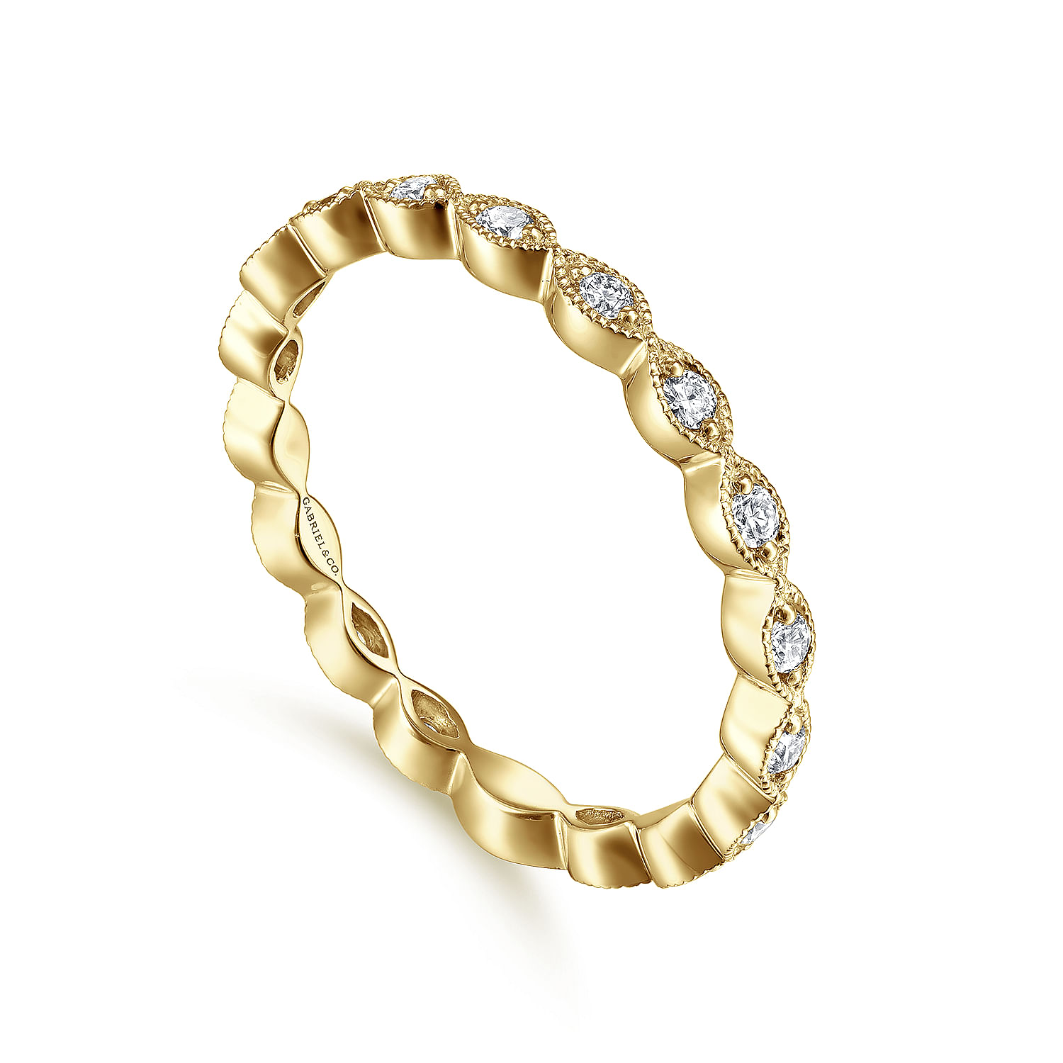 14K Yellow Gold Marquise Station Diamond Stackable Ring - 0.25 ct - Shot 3