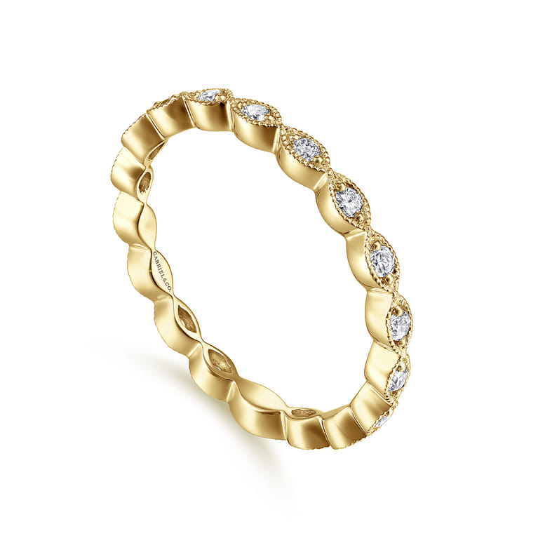 14K Yellow Gold Marquise Station Diamond Stackable Ring - 0.25 ct - Shot 3