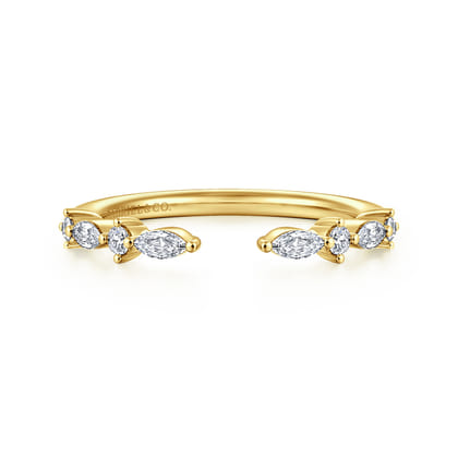 14K Yellow Gold Marquise and Round Open Diamond Anniversary Band