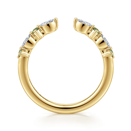 14K Yellow Gold Marquise and Round Open Green Sapphire and Diamond Anniversary Band