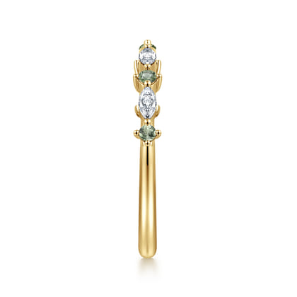 14K Yellow Gold Marquise and Round Open Green Sapphire and Diamond Anniversary Band