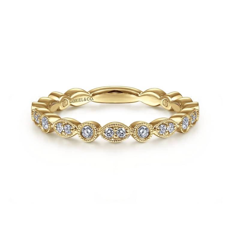 14K Yellow Gold Marquise and Round Station Diamond Ring - 0.25 ct - Shot 1