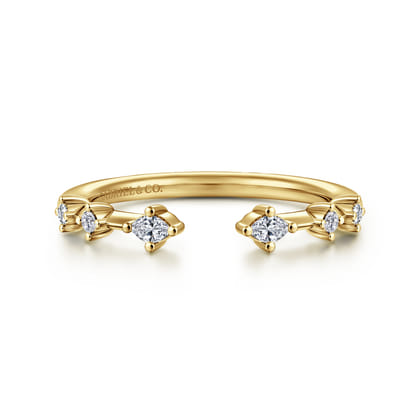14K Yellow Gold Marquise and Round Station Open Diamond Anniversary Band
