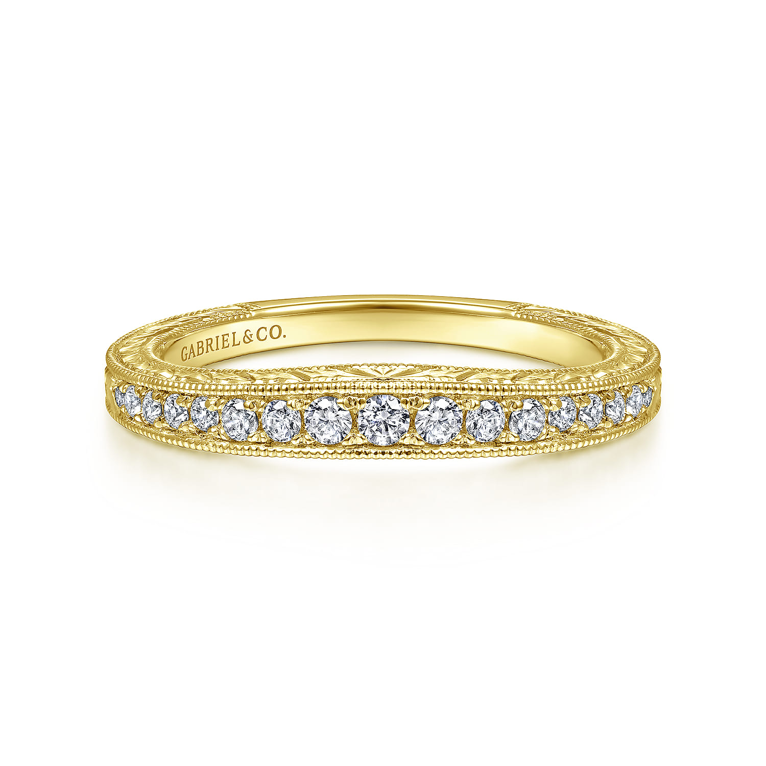 14K Yellow Gold Matching Diamond Wedding Band - 0.1 ct - Shot 1