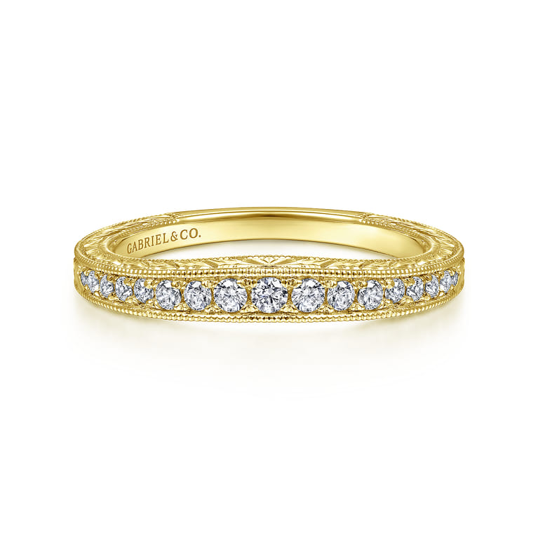 14K Yellow Gold Matching Diamond Wedding Band - 0.1 ct - Shot 1