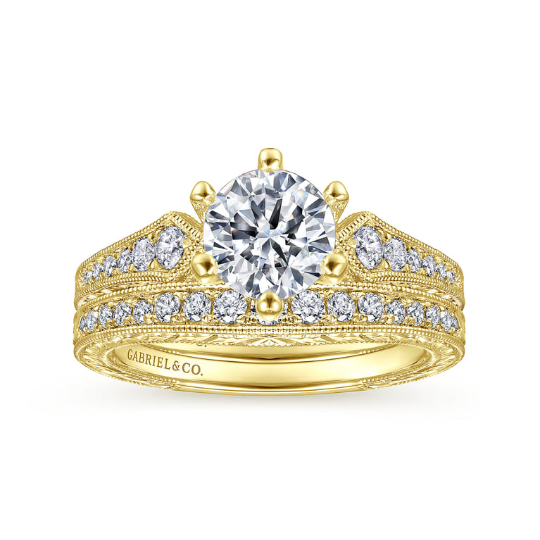 14K Yellow Gold Matching Diamond Wedding Band - 0.1 ct - Shot 4