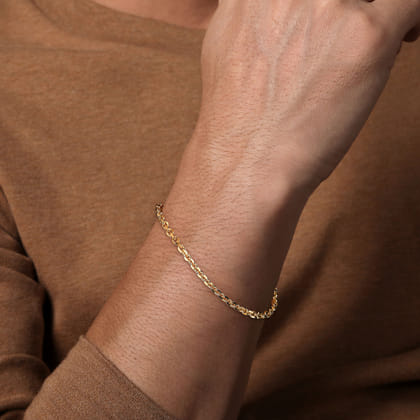 14K Yellow Gold Men's Hollow Link Chain Bracelet