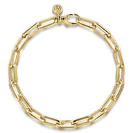 14K Yellow Gold Men's Hollow Link Paperclip Chain Bracelet