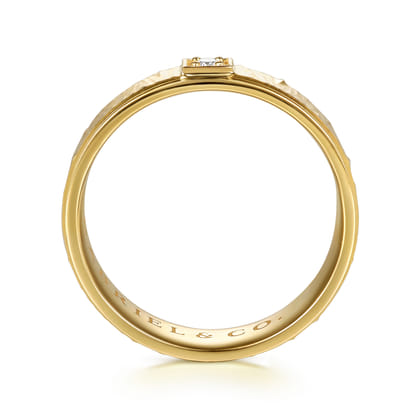 14K Yellow Gold Men's Ring in High Polish Finish with Texture