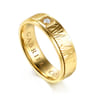 14K Yellow Gold Men's Ring in High Polish Finish with Texture - 0.05 ct