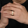 14K Yellow Gold Men's Ring in High Polish Finish with Texture - 0.05 ct