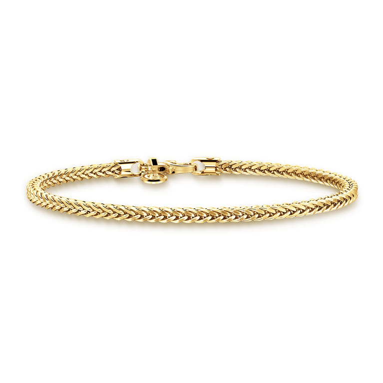 14K Yellow Gold Men's Wheat Chain Bracelet - Shot 4