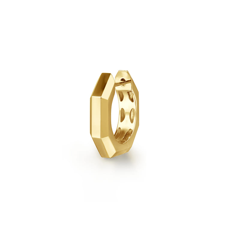 14K Yellow Gold Mens Angular Cuts Single Huggie Earring - Shot 1