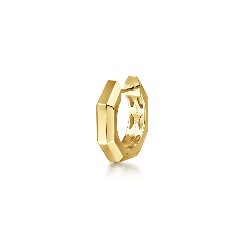 14K Yellow Gold Mens Angular Cuts Single Huggie Earring - Shot 2