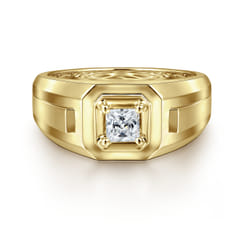 14K Yellow Gold Mens Engagement Ring in High Polish Finish