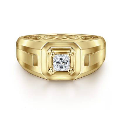14K Yellow Gold Mens Engagement Ring in High Polish Finish
