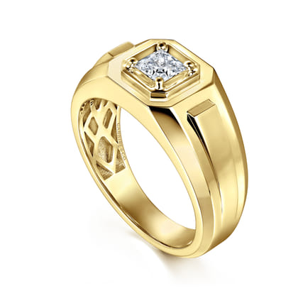 14K Yellow Gold Mens Engagement Ring in High Polish Finish