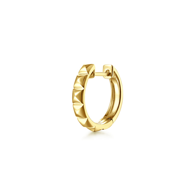 14K Yellow Gold Mens Gabriel Pyramaid Single Huggie Earring - Shot 1