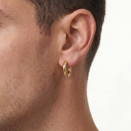 14K Yellow Gold Mens Round Tube Single Huggie Earring
