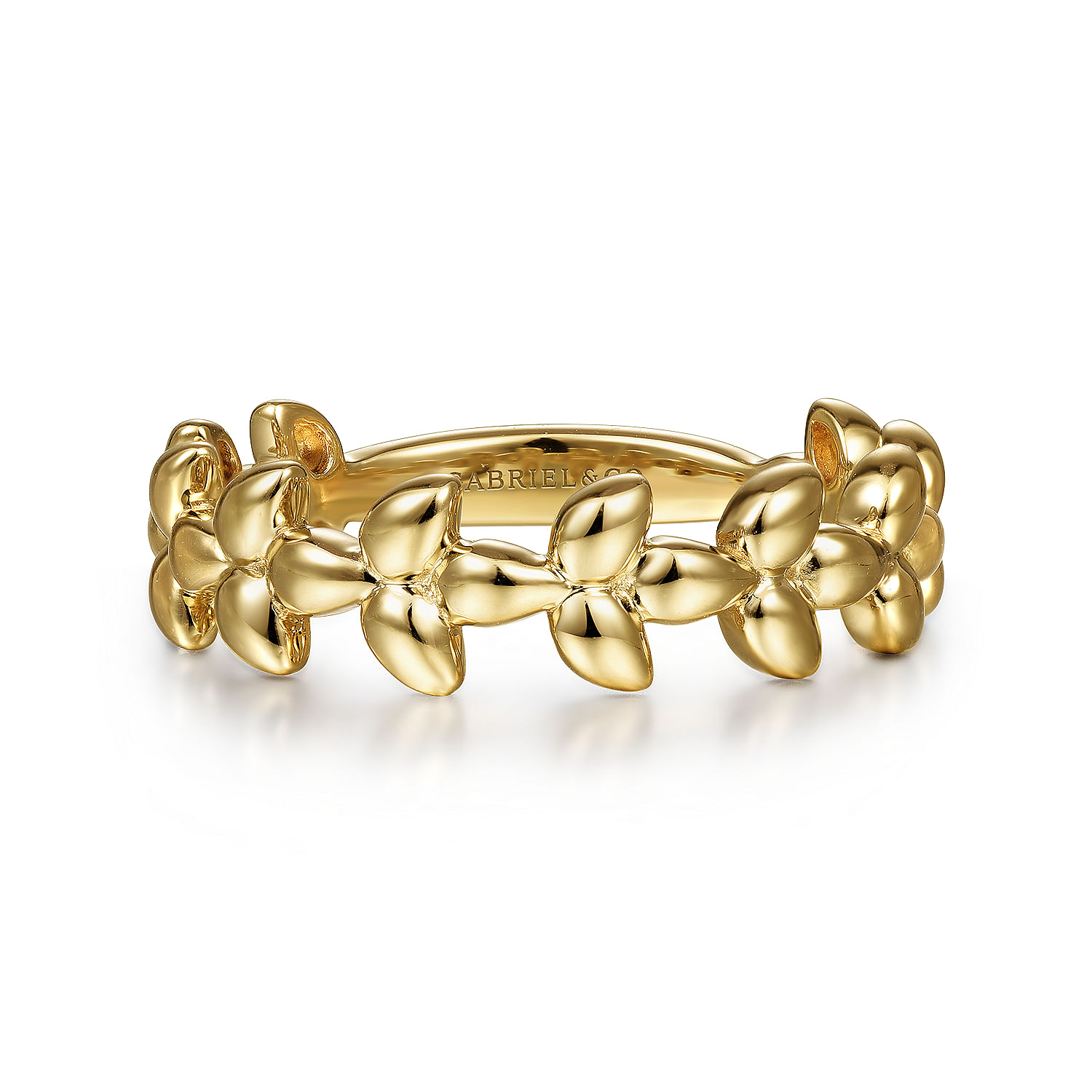 14K Yellow Gold Metal Leaf Station Ring