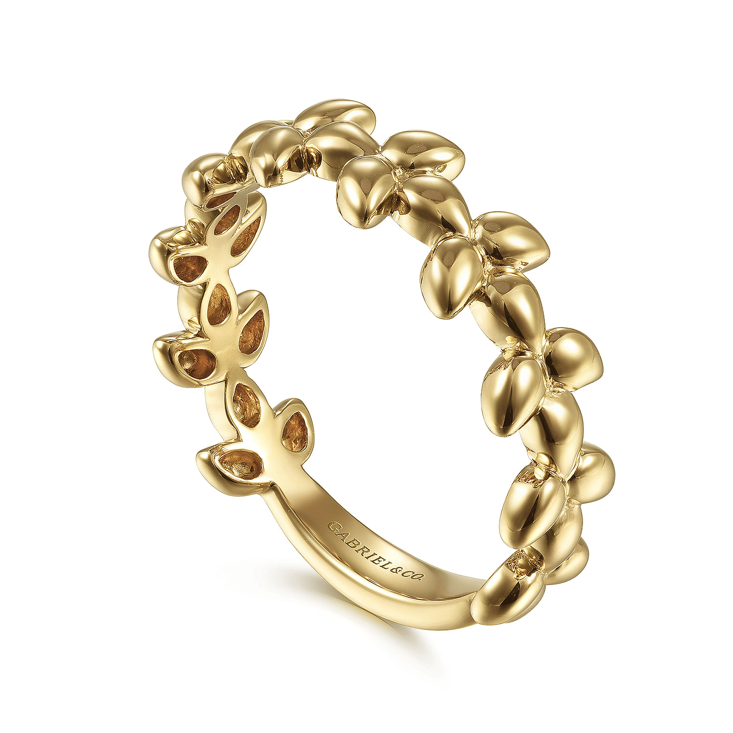 14K Yellow Gold Metal Leaf Station Ring