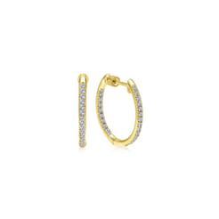 14K Yellow Gold Micro Pave 15mm Round Inside Out Diamond Hoop Earrings