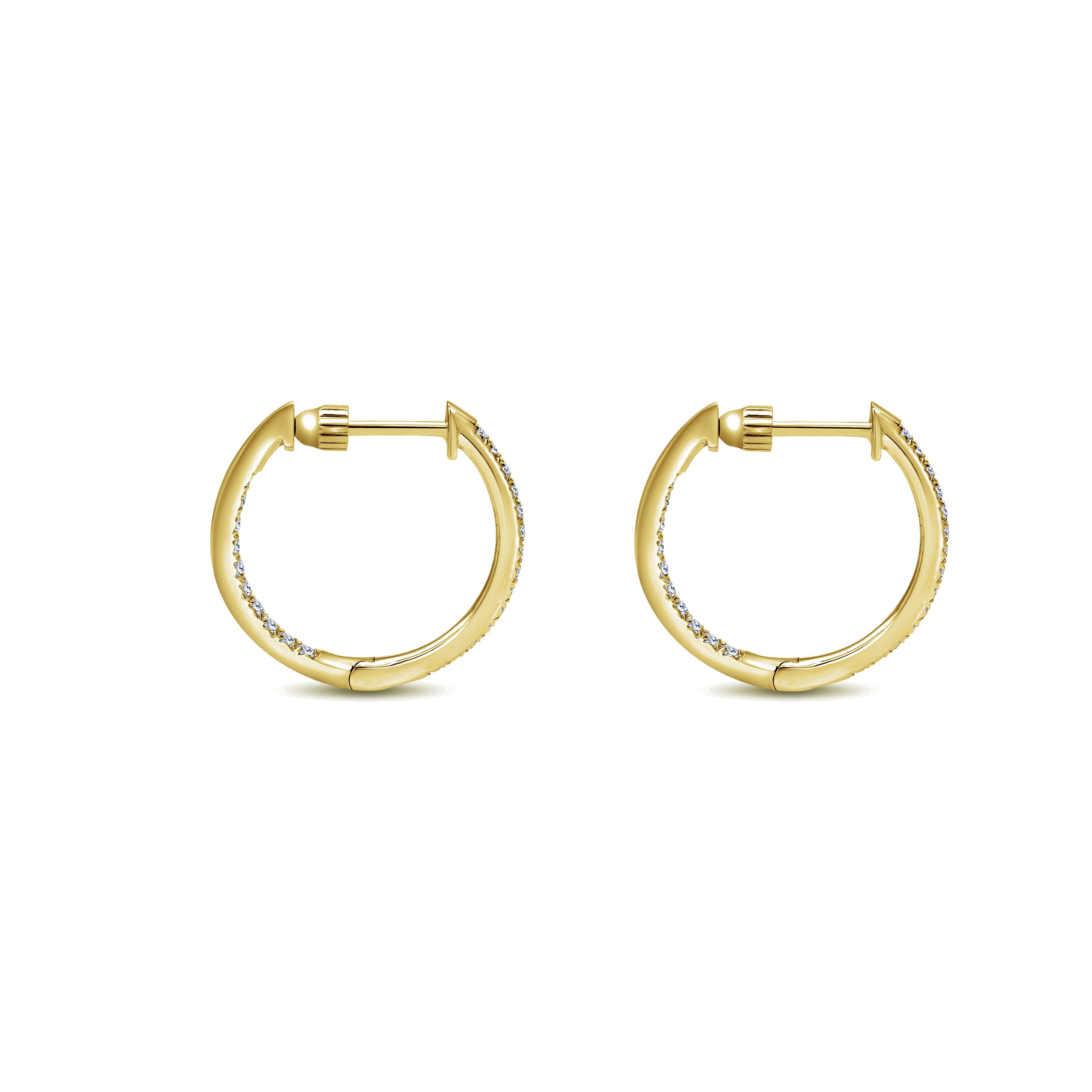 14K Yellow Gold Micro Pave 15mm Round Inside Out Diamond Hoop Earrings - 0.5 ct - Shot 2