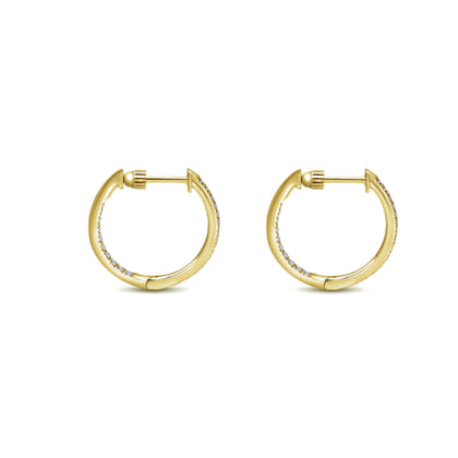 14K Yellow Gold Micro Pave 15mm Round Inside Out Diamond Hoop Earrings