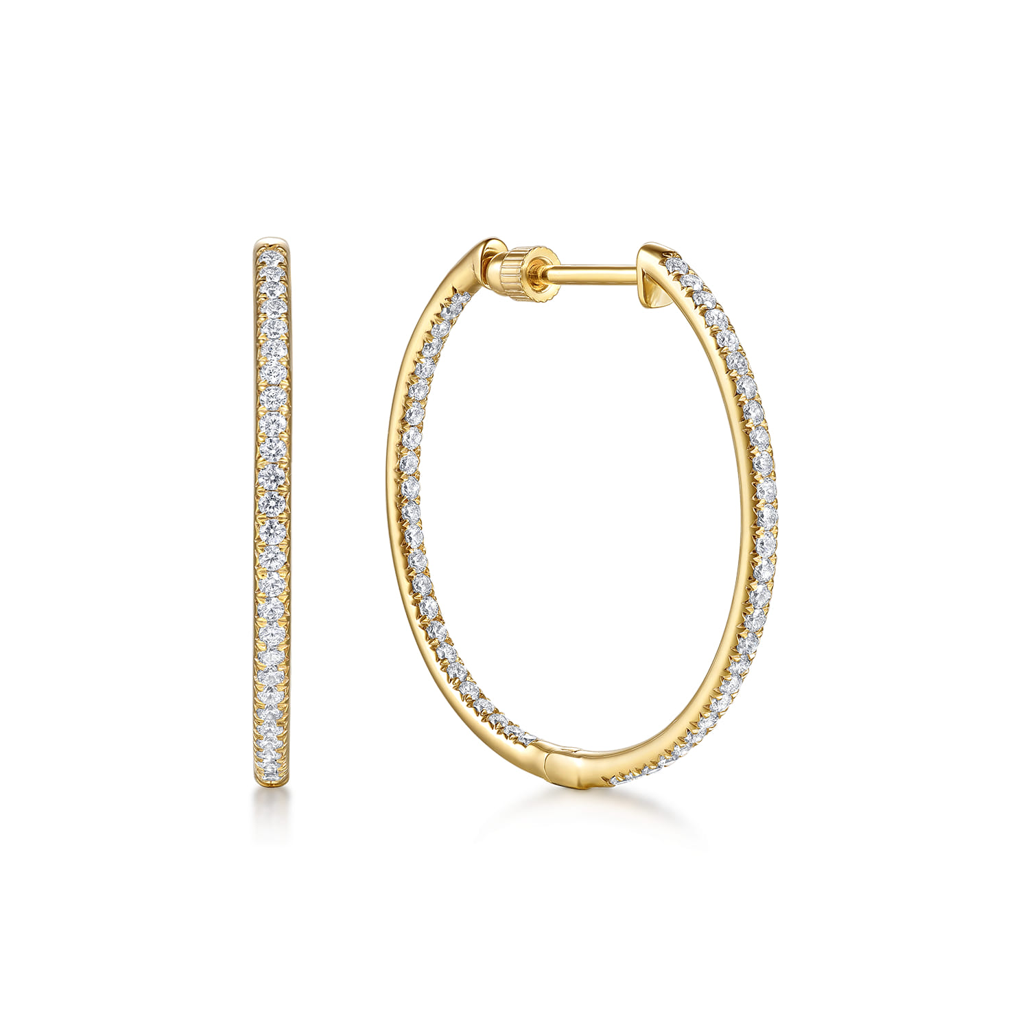 14K Yellow Gold Micro Pave 30mm Round Inside Out Diamond Hoop Earrings - 0.75 ct - Shot 1
