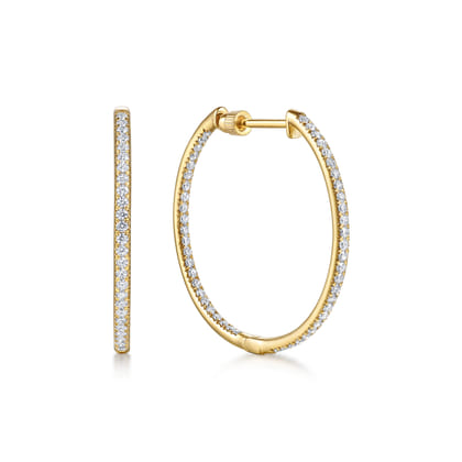14K Yellow Gold Micro Pave 30mm Round Inside Out Diamond Hoop Earrings