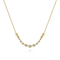 14K Yellow Gold Milgrain Bezel Set Diamond Curved Bar Necklace