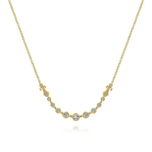 14K Yellow Gold Milgrain Bezel Set Diamond Curved Bar Necklace