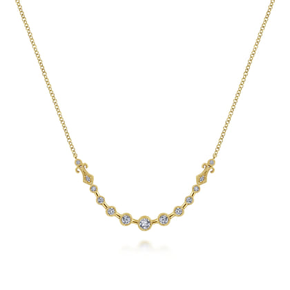 14K Yellow Gold Milgrain Bezel Set Diamond Curved Bar Necklace