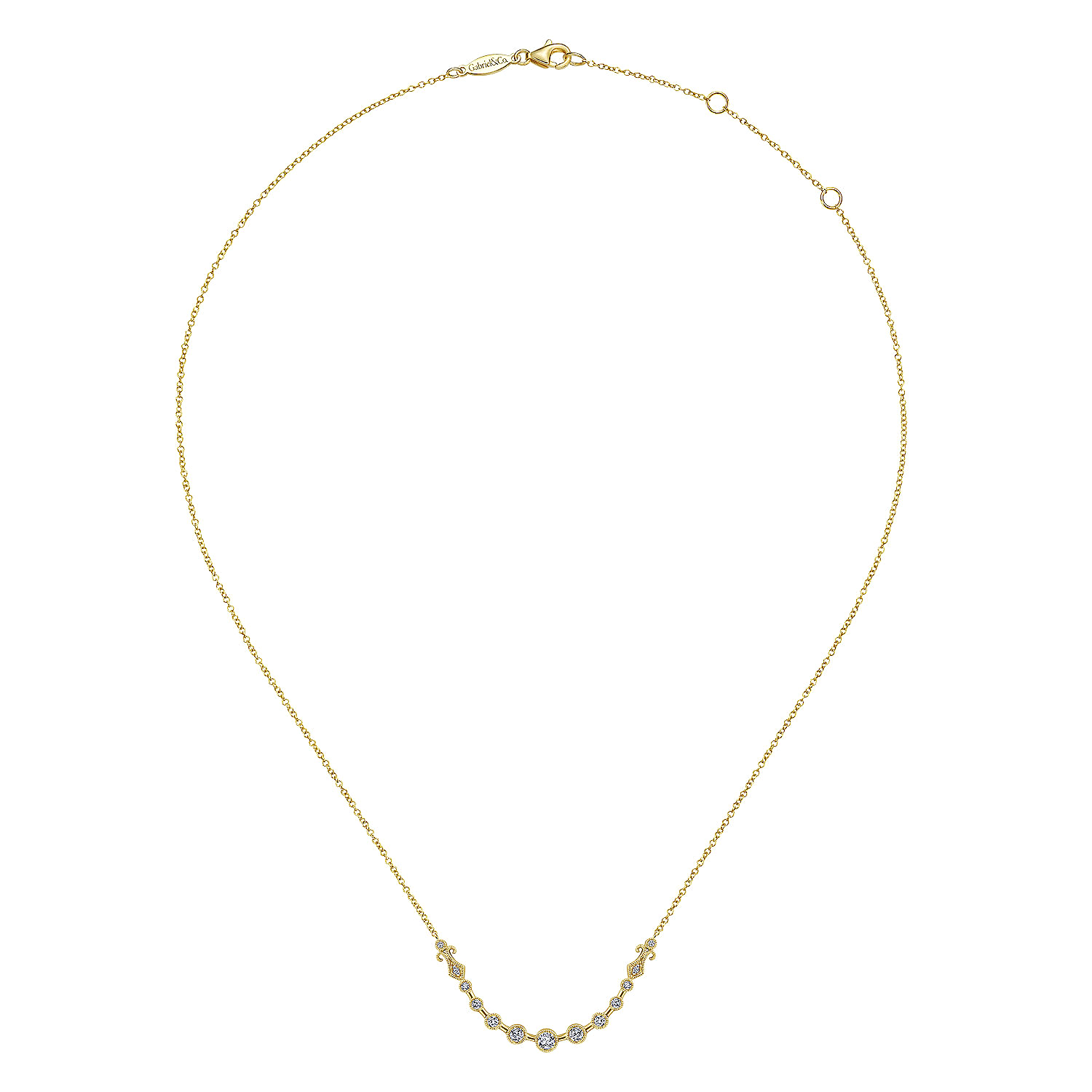 14K Yellow Gold Milgrain Bezel Set Diamond Curved Bar Necklace - 0.35 ct - Shot 2