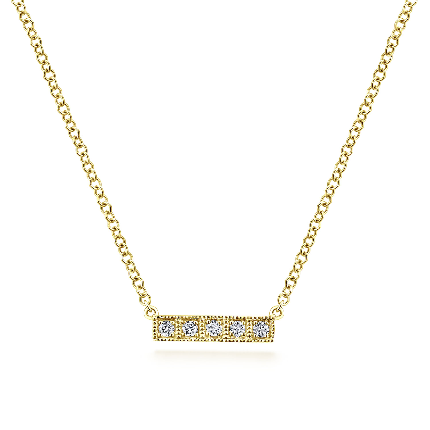 14K Yellow Gold Milgrain Diamond Bar Necklace