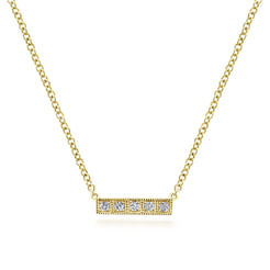 14K Yellow Gold Milgrain Diamond Bar Necklace