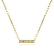 14K Yellow Gold Milgrain Diamond Bar Necklace