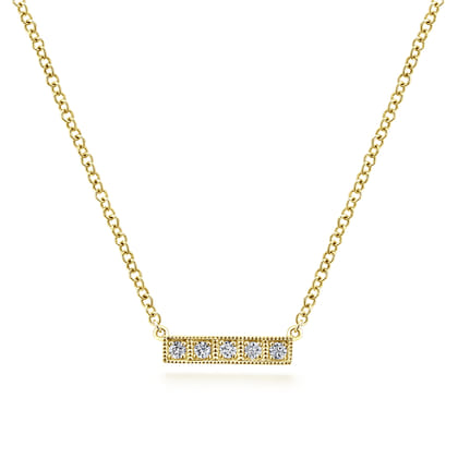 14K Yellow Gold Milgrain Diamond Bar Necklace