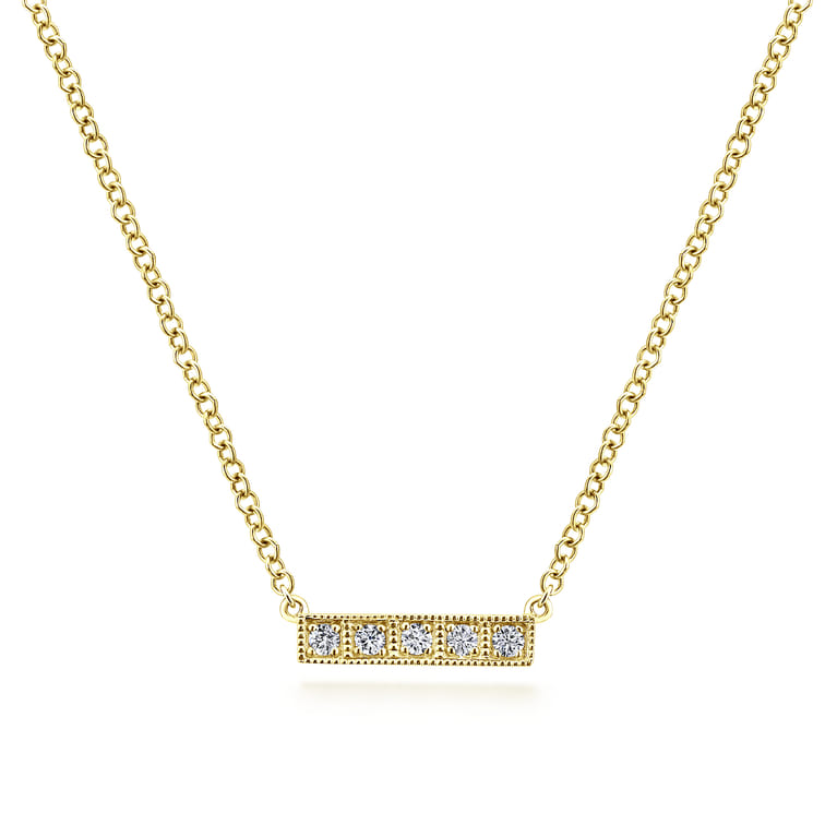 14K Yellow Gold Milgrain Diamond Bar Necklace - 0.06 ct - Shot 1