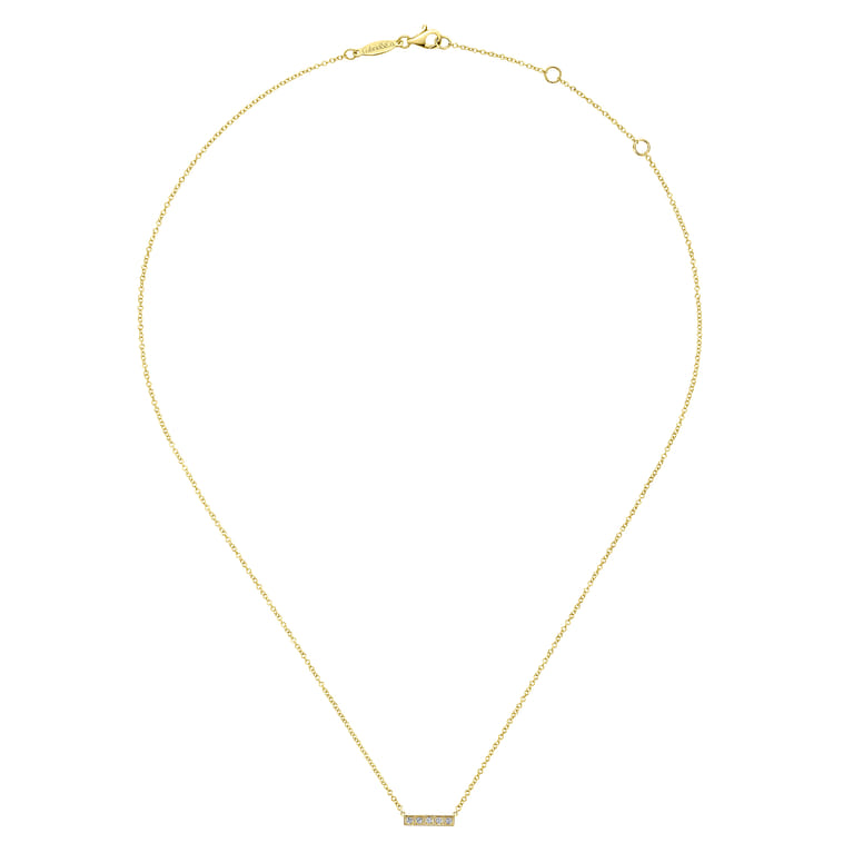 14K Yellow Gold Milgrain Diamond Bar Necklace - 0.06 ct - Shot 2